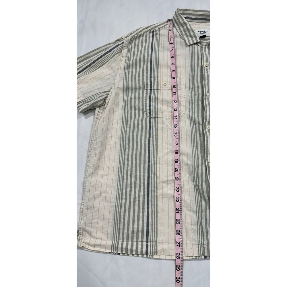 American Eagle Mens Linen Cotton Blend XL Striped Short Sleeve Button Camp Shirt - Picture 2 of 8